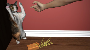 Картинка 3д графика animals животные рука кошка