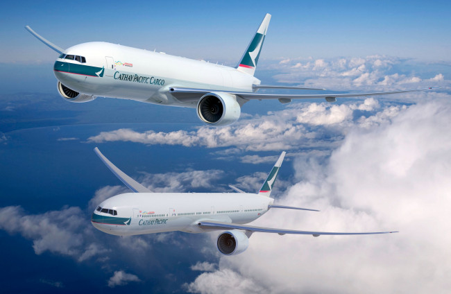 Обои картинки фото авиация, пассажирские, самолёты, boeing, 777, облака