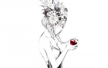 Картинка рисованные люди девушка цветы яблоко