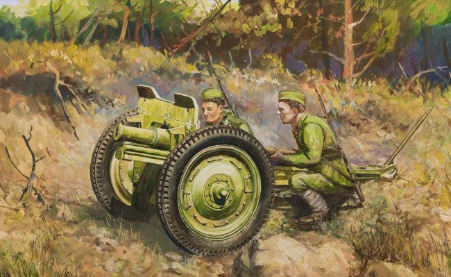 Обои картинки фото рисованные, армия, пушка, солдат