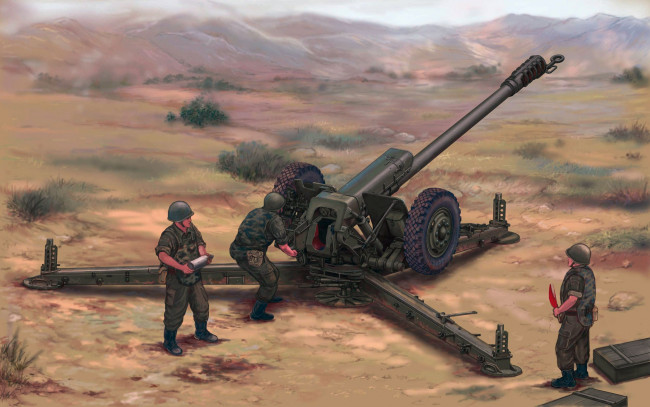 Обои картинки фото рисованные, армия, пушка