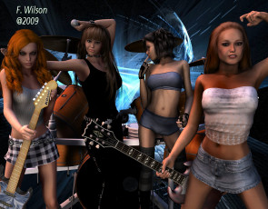 Картинка 3д+графика люди+ people взгляд девушки гитары фон