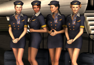 Картинка 3д+графика люди+ people взгляд девушки стюардессы фон