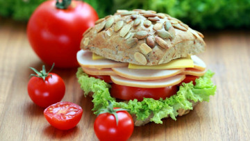 Картинка еда бутерброды +гамбургеры +канапе помидоры томаты колбаса сыр булочка семечки