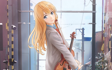 обоя аниме, shigatsu wa kimi no uso, девушка, взгляд, фон