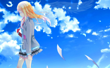 обоя аниме, shigatsu wa kimi no uso, взгляд, фон, девушка