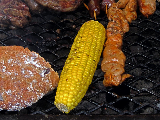 Обои картинки фото еда, шашлык,  барбекю, кукуруза, барбекю, решетка