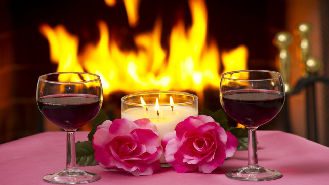 Обои картинки фото еда, напитки,  вино, розы, свеча, вино, бокалы