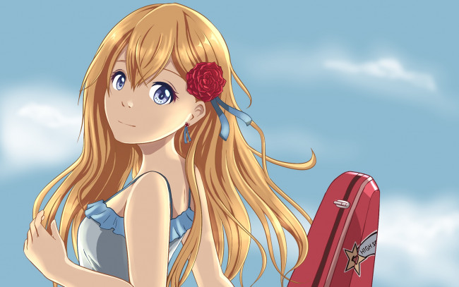 Обои картинки фото аниме, shigatsu wa kimi no uso, фон, взгляд, девушка