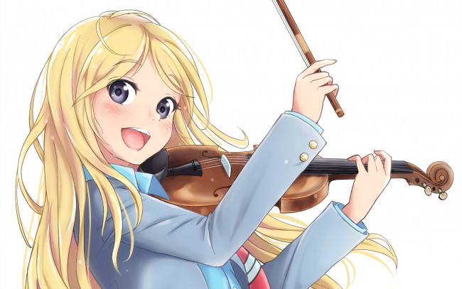 Обои картинки фото аниме, shigatsu wa kimi no uso, фон, взгляд, девушка