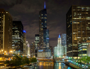 обоя города, Чикаго , сша, ночь, usa, chicago, небоскребы, skyline, nightscape, Чикаго