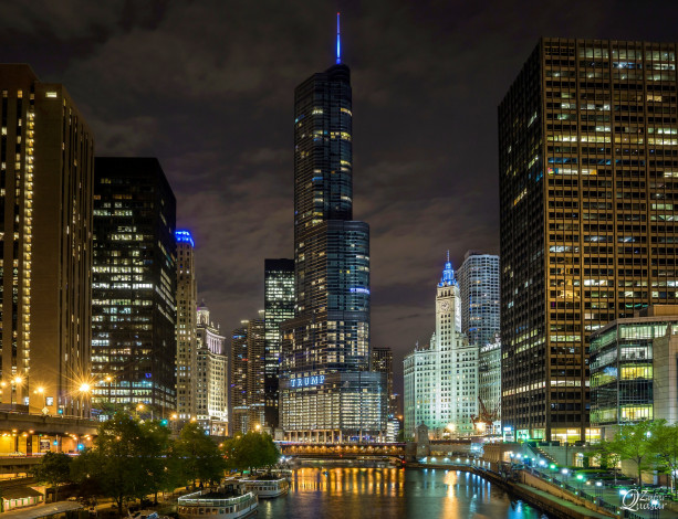 Обои картинки фото города, Чикаго , сша, ночь, usa, chicago, небоскребы, skyline, nightscape, Чикаго
