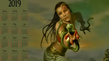 Картинка календари фэнтези змея девушка узор тату