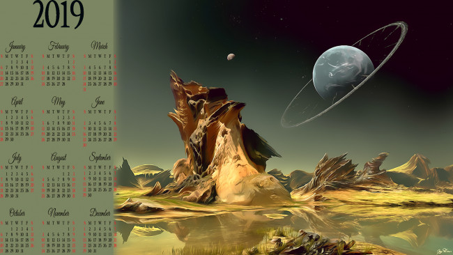 Обои картинки фото календари, 3д-графика, отражение, планета