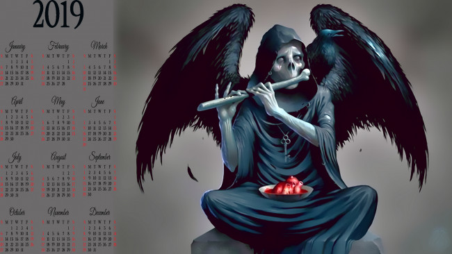 Обои картинки фото календари, фэнтези, нежить, кость, крылья, скелет