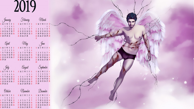 Обои картинки фото календари, фэнтези, рана, колючка, ангел, крылья, мужчина