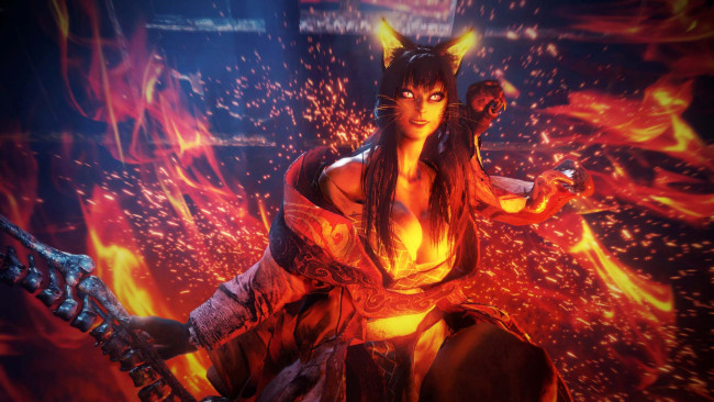 Обои картинки фото видео игры, nioh 2, девушка, демонесса, огонь
