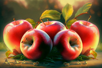 обоя рисованное, еда, яблоки