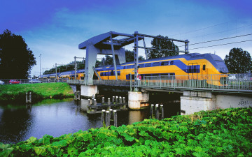 Картинка техника поезда поезд река мост