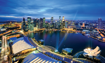 обоя города, сингапур, ночь, огни, здания