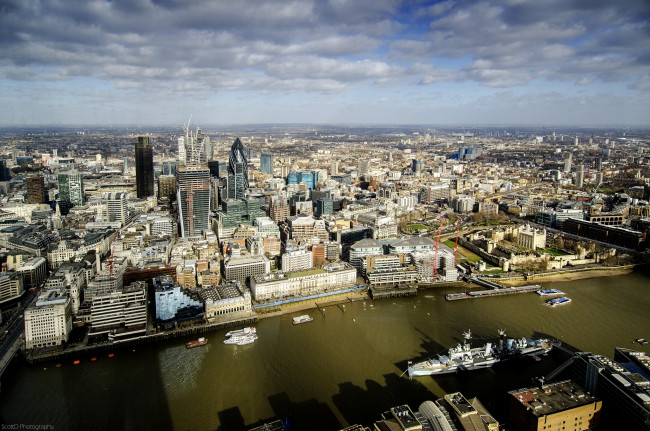 Обои картинки фото города, лондон, великобритания, вода, небоскребы, мост, река, панорама