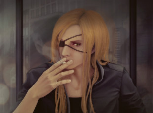 Картинка аниме dogs +bullets+&+carnage парень блондин арт сигарета повязка курит