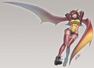 Картинка аниме -angels+&+demons крылья демон рога арт шорты девушка