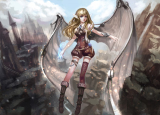 Картинка аниме ангелы+&+demons магия крылья ангел девушка скалы