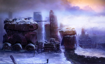 Картинка фэнтези иные+миры +иные+времена романтика апокалипсиса арт руины человек небо танк зима