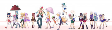 обоя аниме, touhou, белый, фон, зонтики, персонажи, разные