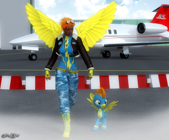 Обои картинки фото 3д графика, фантазия , fantasy, крылья, пони, взгляд, девушка, самолет