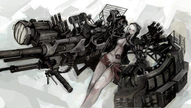 Обои картинки фото аниме, -weapon,  blood & technology, девушка, оружие, шрамы, технологии, арт