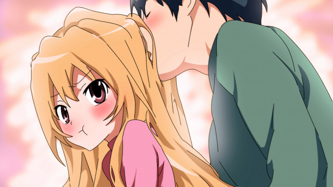 Обои картинки фото аниме, toradora, takasu, ryuuji, парень, aisaka, taiga, смущение, пара, девушка