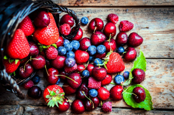 Картинка еда фрукты +ягоды ягоды клубника вишня черника
