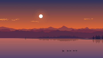 Картинка векторная+графика природа+ nature пейзаж озеро утки горы природа