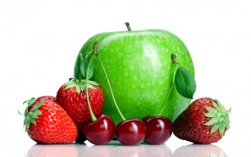 Картинка еда фрукты +ягоды вишня клубника яблоко