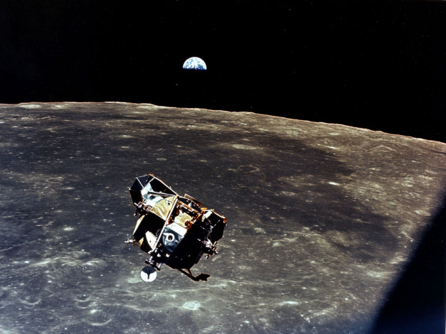 Обои картинки фото лунный, модуль, аполлона, 11, космос, луна
