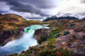 обоя природа, водопады, горы, река
