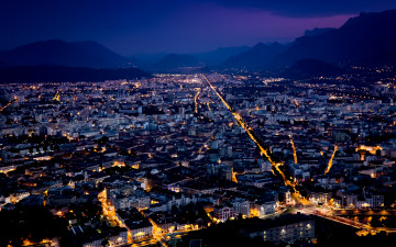 Картинка grenoble france города огни ночного здания ночь