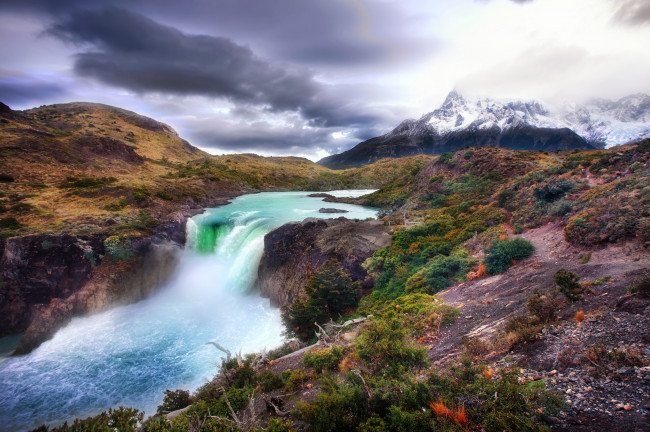 Обои картинки фото природа, водопады, горы, река