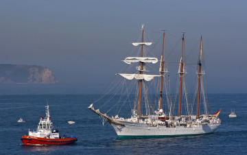 Картинка juan sebasti& 225 de elcano корабли разные вместе sebastian шхуна буксир катера море