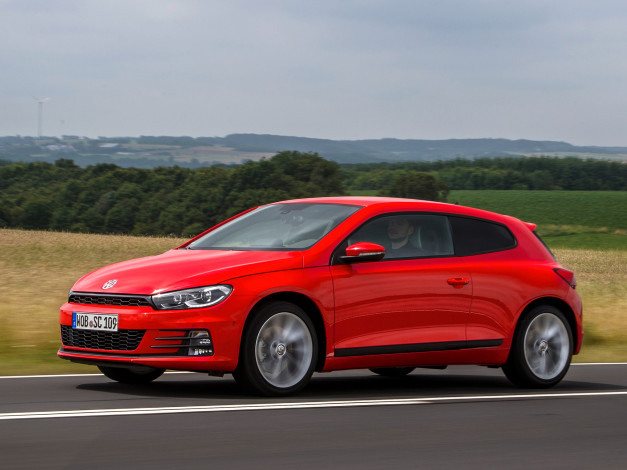 Обои картинки фото автомобили, volkswagen, красный, 2014г, tdi, scirocco, 2-0