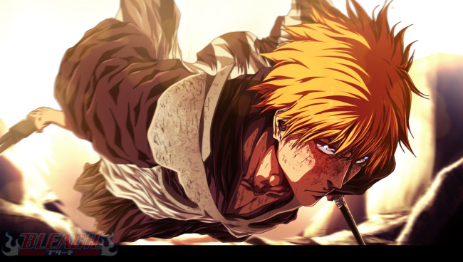 Обои картинки фото аниме, bleach, меч, shinigami, ichigo, kurosaki