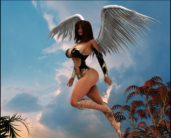 Обои картинки фото 3д графика, ангел , angel, девушка, взгляд, фон, ангел