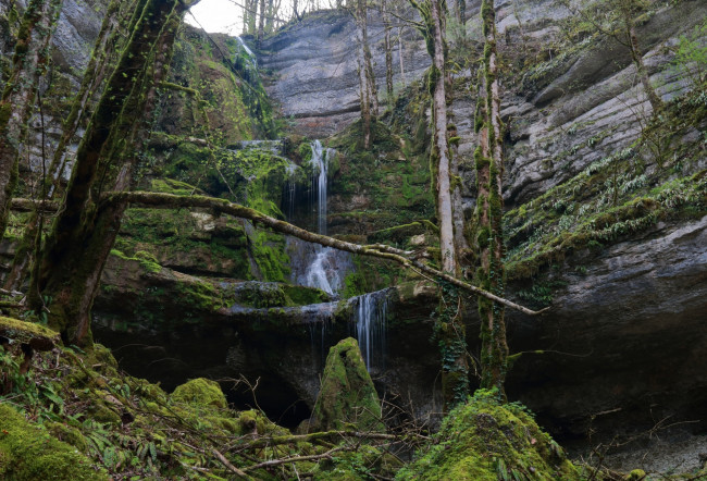 Обои картинки фото природа, водопады, мох, скала