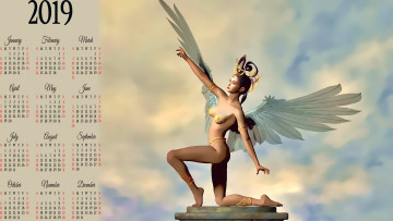 Картинка календари фэнтези 2019 calendar женщина поза ангел крылья девушка