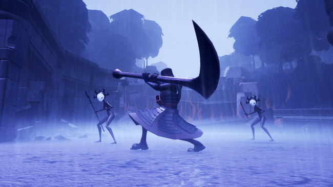 Обои картинки фото видео игры, samurai jack,  battle through time, самурай, девушки, оружие, площадка, туман