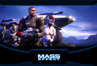 обоя видео игры, mass effect, персонажи, оружие, техника, горы