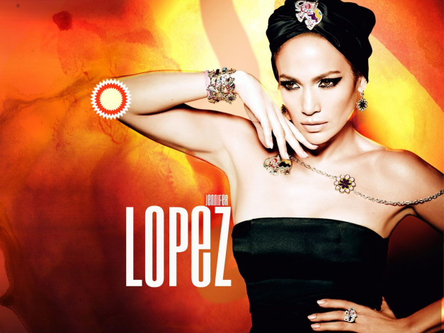 Обои картинки фото Jennifer Lopez, девушки, , , тюрбан, браслет, серьги