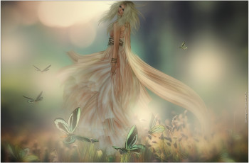 Картинка 3д графика fantasy фантазия девушка платье бабочки